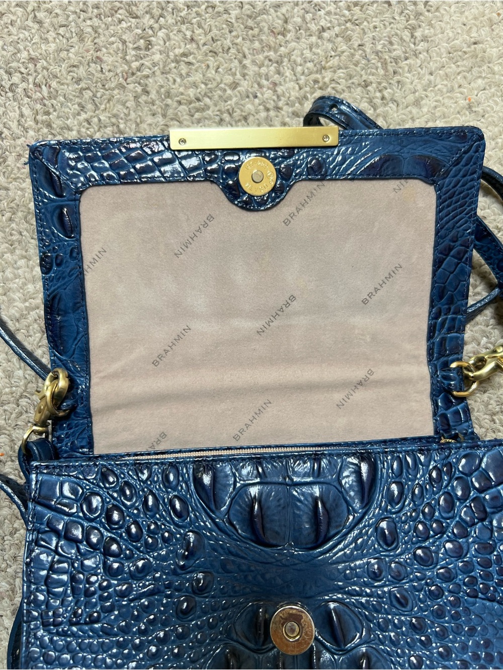 Brahmin Navy Croc-Embossed Leather Crossbody with Gold Accent - Picture 9 of 12